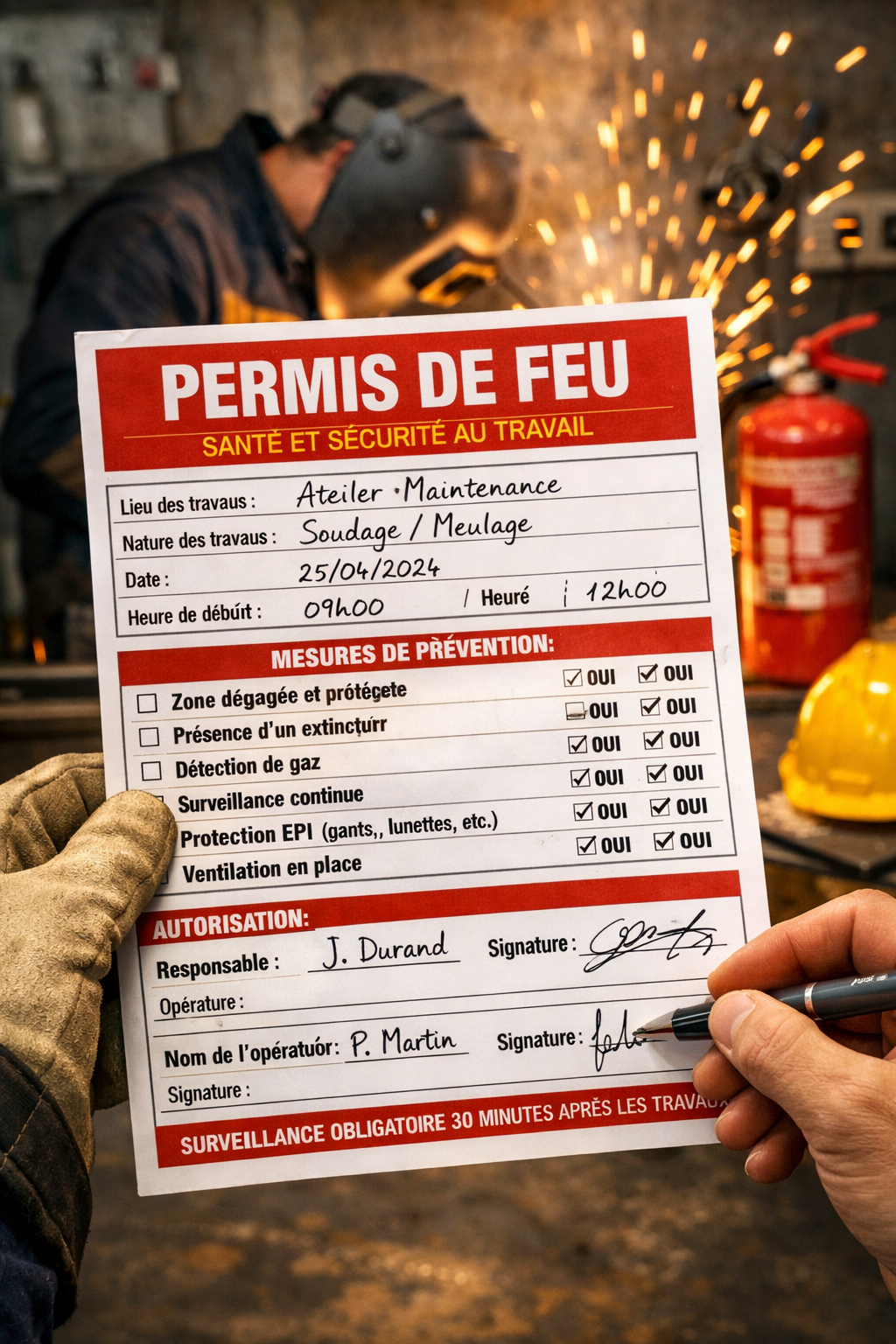 Image représentant un permis de feu pour tous les travaux par points chauds