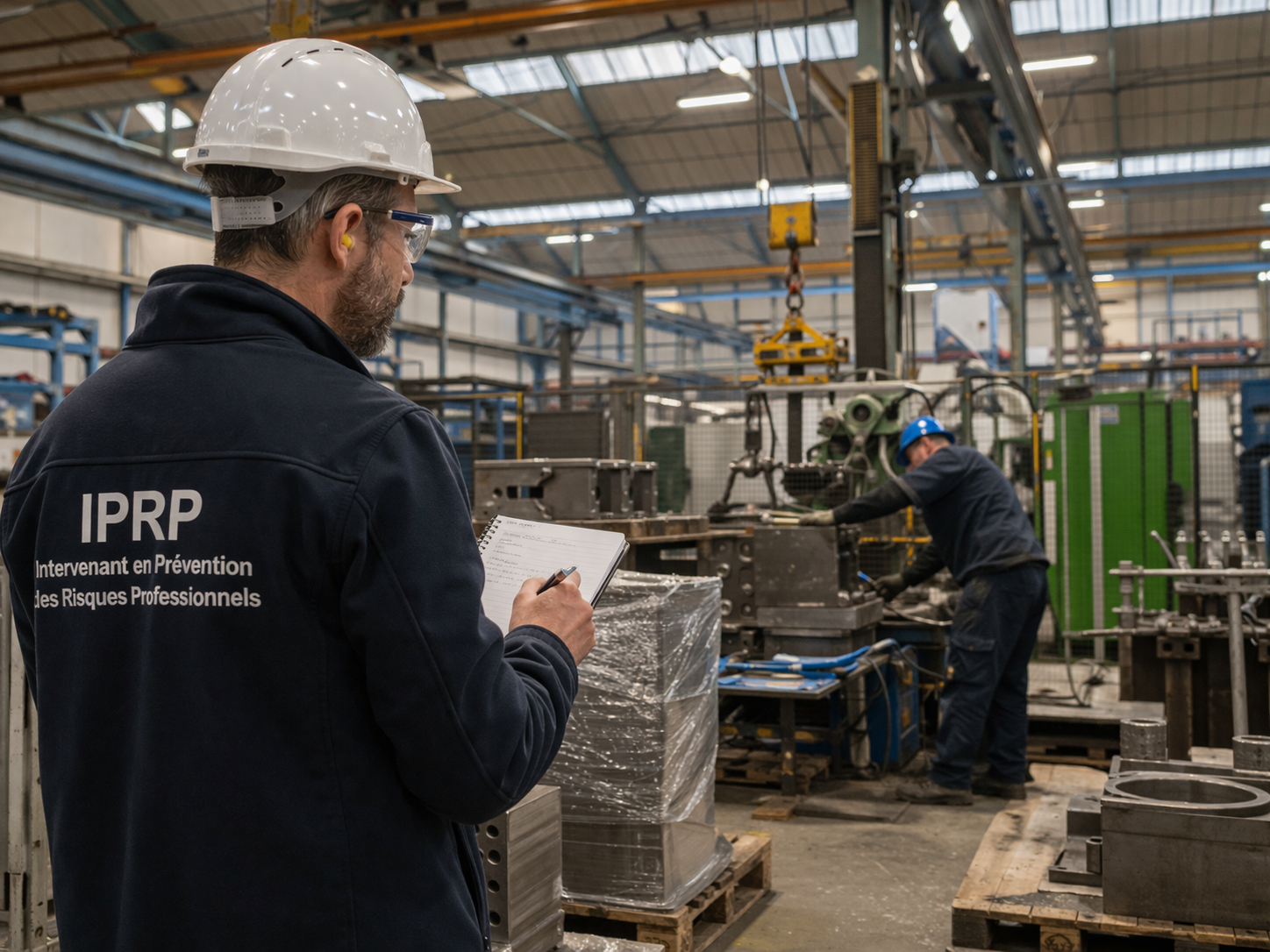 IPRP réalisant un audit de terrain en entreprise pour évaluer les risques professionnels
